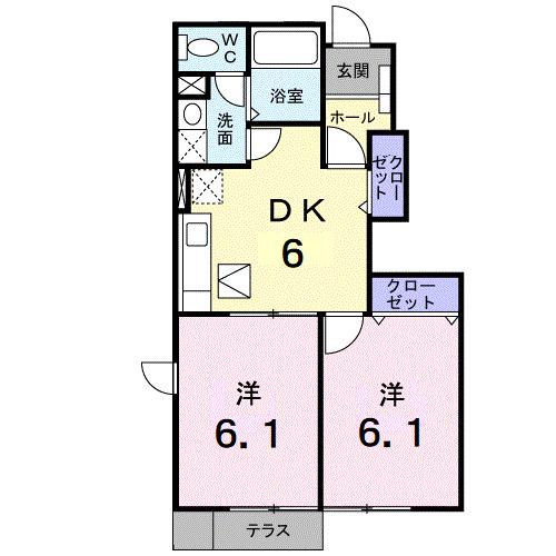 ウィルモアIIC(2DK/1階)の間取り写真