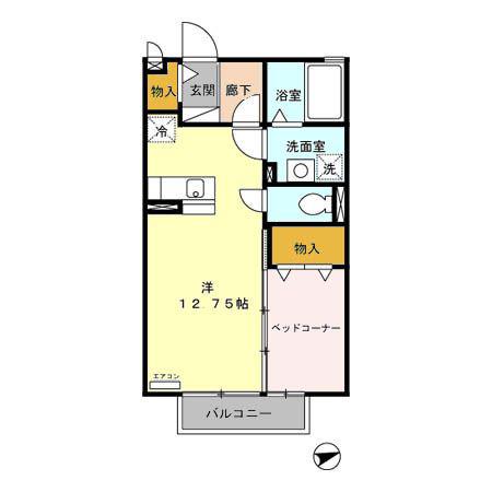 ヴェルデ壱町田(1LDK/2階)の間取り写真