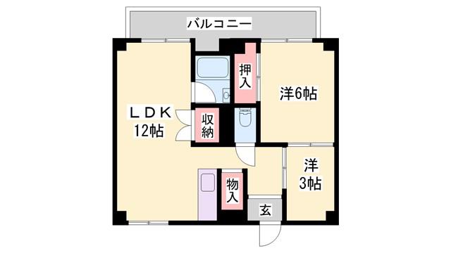 ビレッジハウス東二見(2LDK/3階)の間取り写真