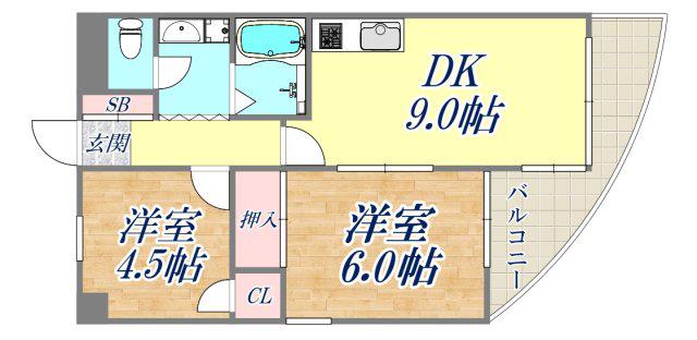 ベルメゾン西宮(2DK/3階)の間取り写真