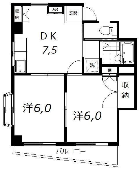 PARKVIEW伊藤(2DK/2階)の間取り写真