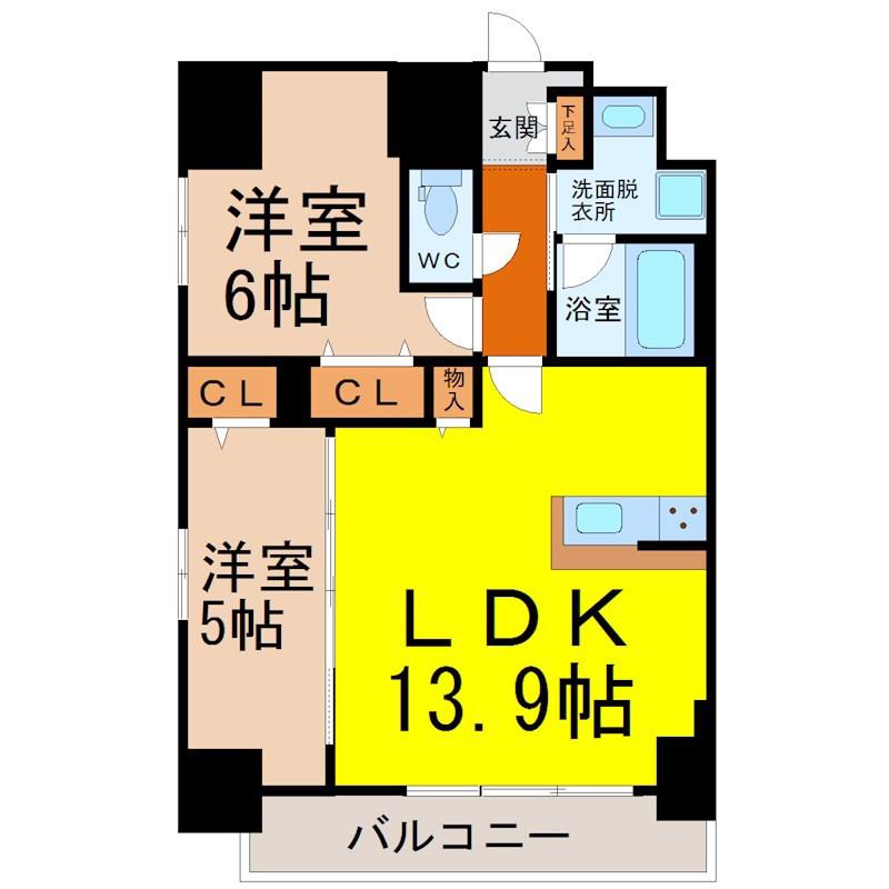 グランディール上前津(2LDK/10階)の間取り写真