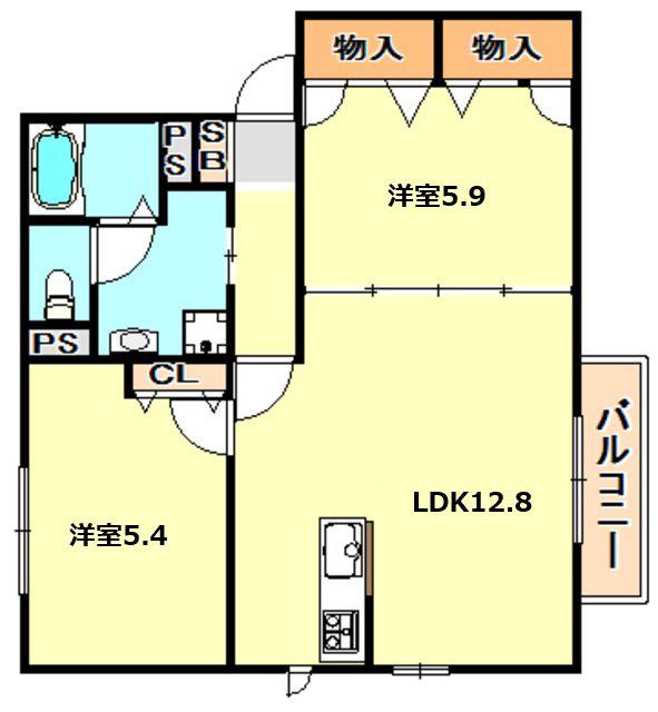 ハイツDOUYAMA(2LDK/2階)の間取り写真