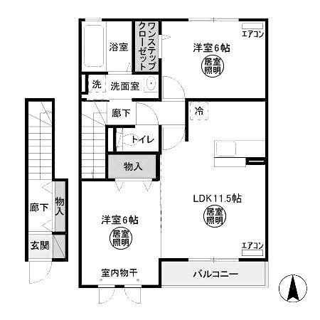 サンセールTNK A(2LDK/2階)の間取り写真