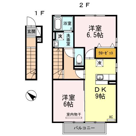 シャトール中野II(2DK/2階)の間取り写真