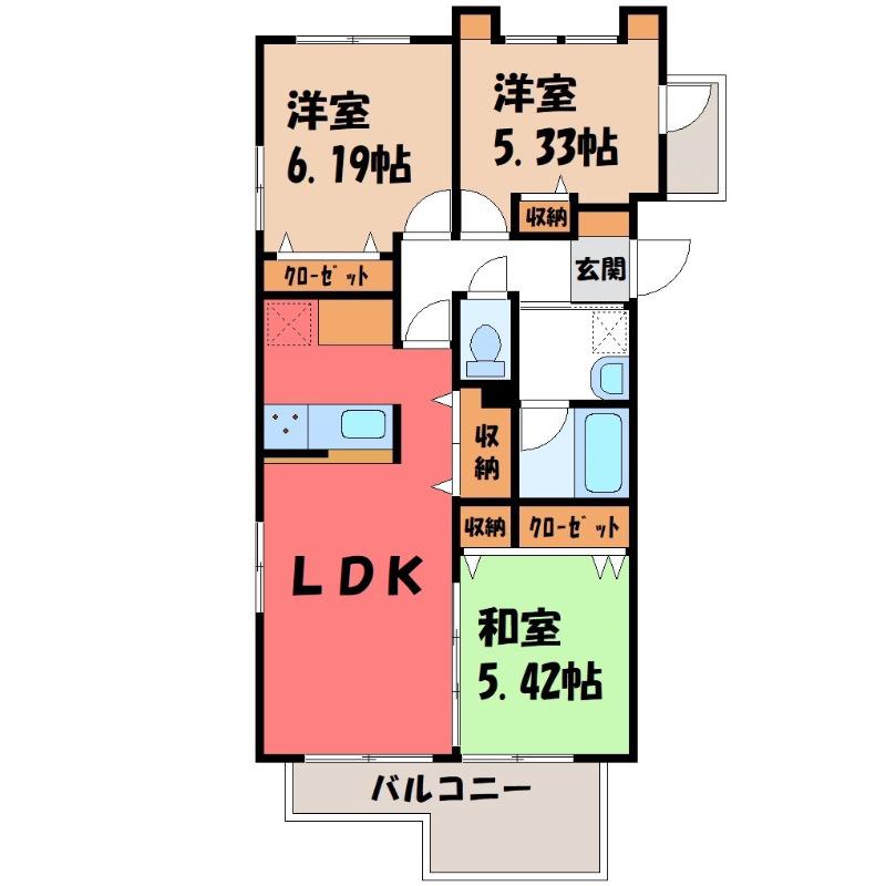 花水木の里B棟(3LDK/1階)の間取り写真