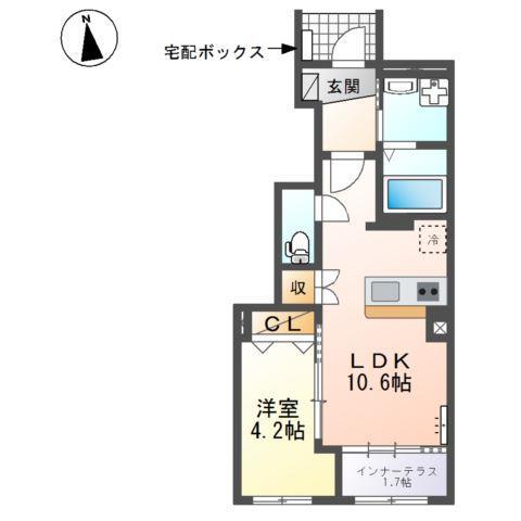 ヒルズ スペース(1LDK/1階)の間取り写真