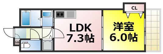 ゼフィロス南堀江(1LDK/3階)の間取り写真