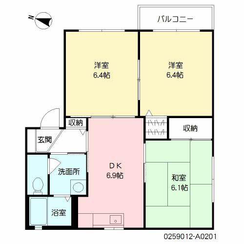 アルトリザイヤA棟(3DK/2階)の間取り写真