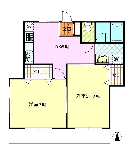 プレイス(2DK/1階)の間取り写真