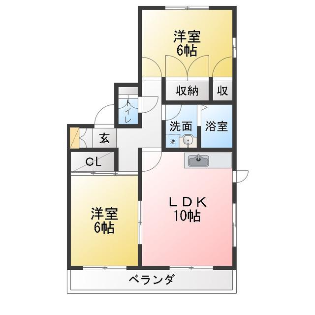 メゾンK(2LDK/1階)の間取り写真
