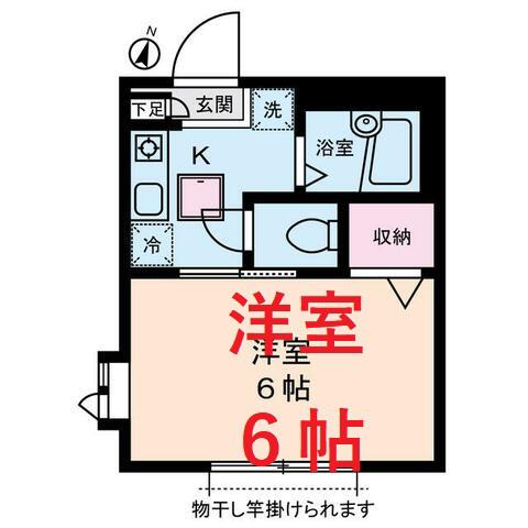 グリーンフラッツ旗の台(1K/1階)の間取り写真