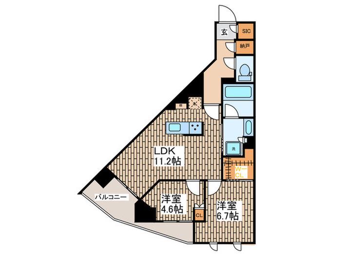 プラウドシティ方南町(2LDK/2階)の間取り写真
