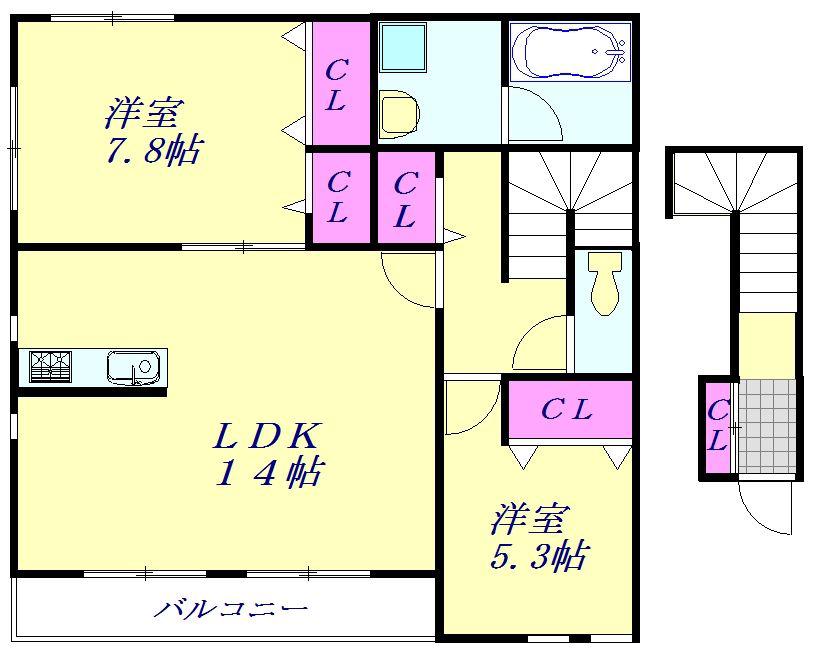 T SタウンIII(2LDK/2階)の間取り写真