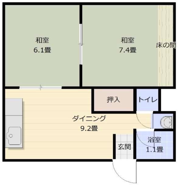 江口マンション四女子(2DK/2階)の間取り写真