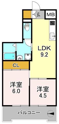 日宝メゾンドショウ(2LDK/4階)の間取り写真