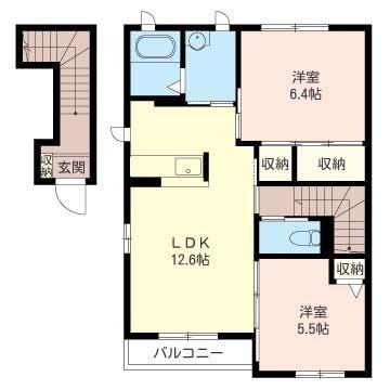 ディアコート優(2LDK/2階)の間取り写真