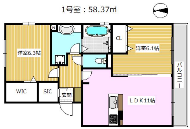 ベルフェリシア(2LDK/2階)の間取り写真