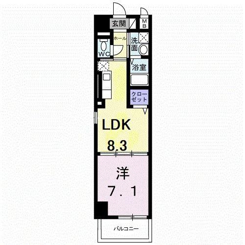 パークサイド法円坂(1LDK/1階)の間取り写真