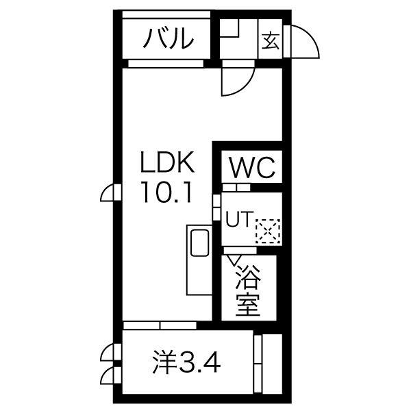 グロウランス宮城野(1LDK/2階)の間取り写真
