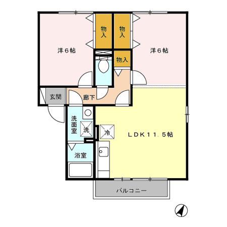 ボナール A棟(2LDK/2階)の間取り写真