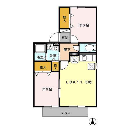 神沢の丘(2LDK/1階)の間取り写真