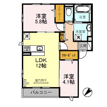フェリーチェ(2LDK/3階)の間取り写真