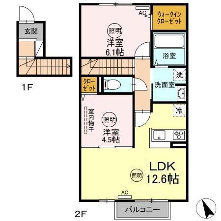 GRACE II(2LDK/2階)の間取り写真