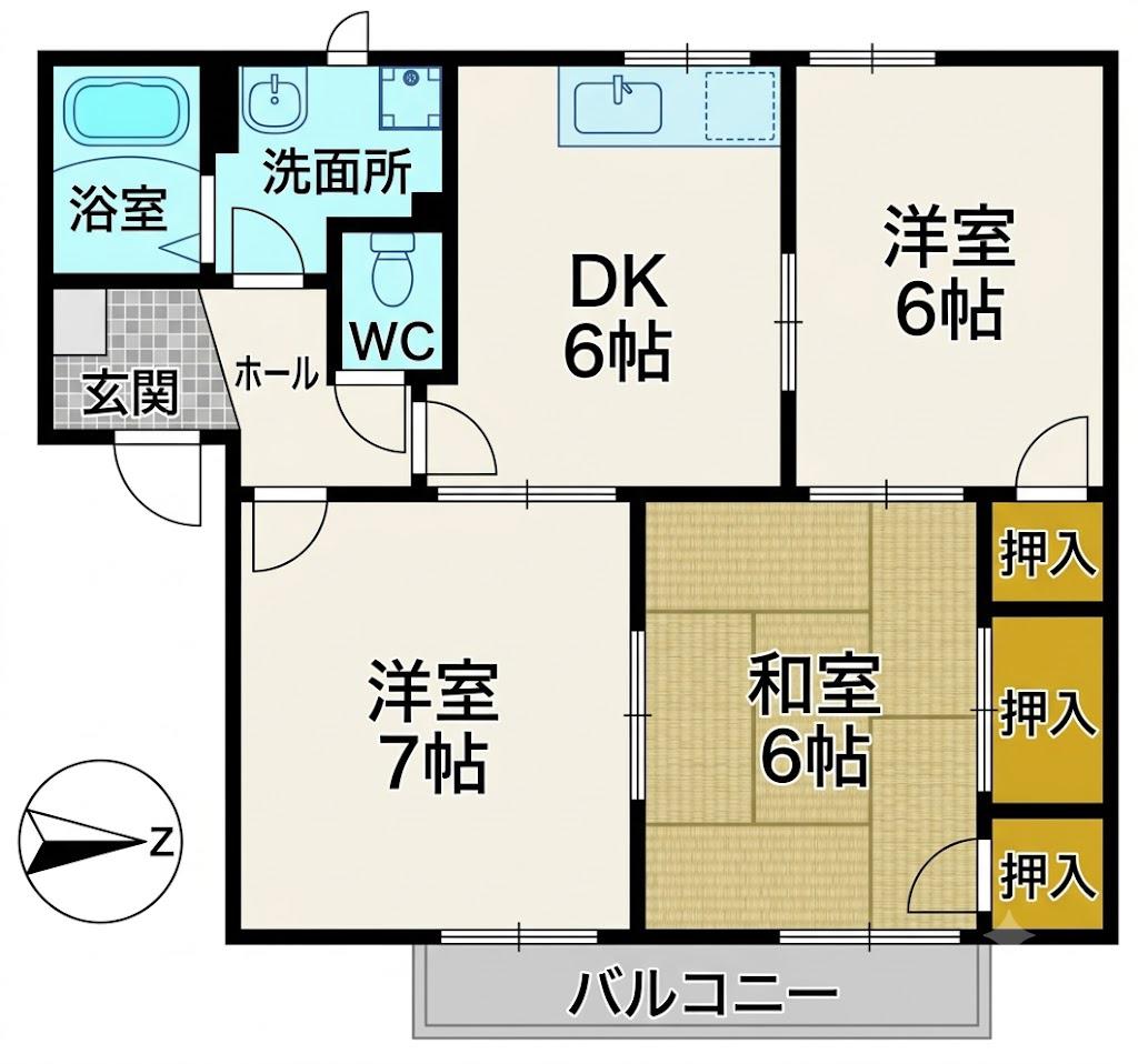 レクサス海田(3DK/2階)の間取り写真