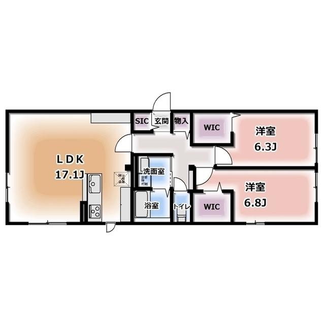 KOMOREBI GARDEN中田本町D(2LDK/1階)の間取り写真