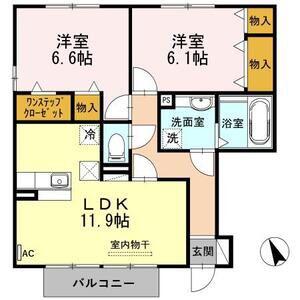 宮前ヒルズ B棟(2LDK/1階)の間取り写真