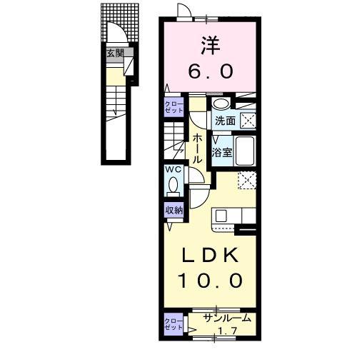 ボヌール・アミィ(1LDK/2階)の間取り写真