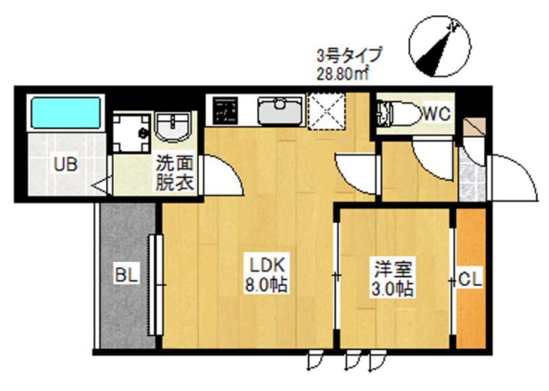 REGALEST 千早(1LDK/3階)の間取り写真