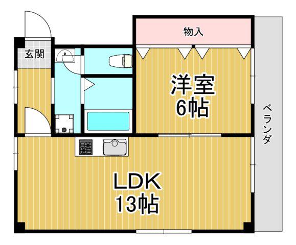 菊池ビル(1LDK/2階)の間取り写真