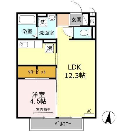 レーヴ天祐(1LDK/1階)の間取り写真