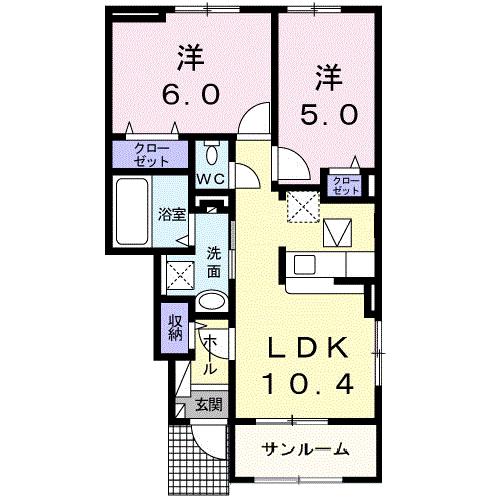 クラール東村 H(2LDK/1階)の間取り写真