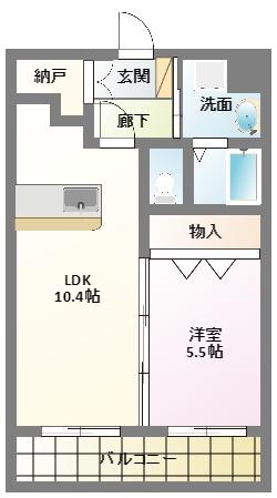 エスペランサ大門(1LDK/4階)の間取り写真
