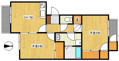 ライトアップ萩丘2番館(2DK/1階)の間取り写真