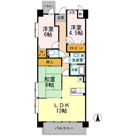 プラザハイツ二ツ屋B棟(3LDK/3階)の間取り写真