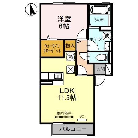 プルーリオン F棟(1LDK/1階)の間取り写真