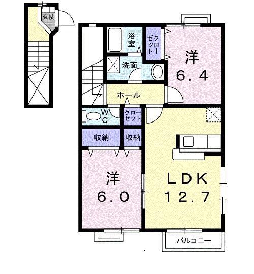 アンソレイエB棟(2LDK/2階)の間取り写真
