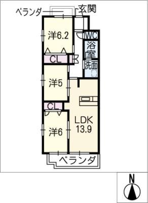 サンメゾン天王(3LDK/2階)の間取り写真
