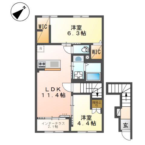 JR福塩線 備後本庄駅 徒歩45分 2階建 新築(2LDK/2階)の間取り写真