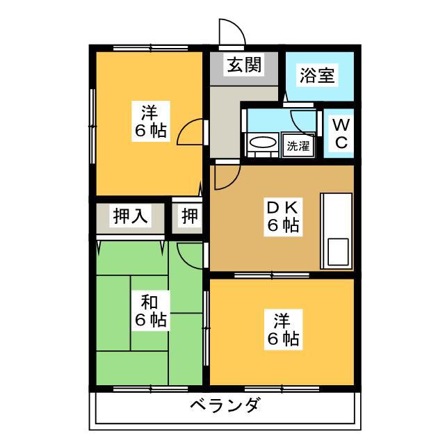 ハイツ山の手(3DK/1階)の間取り写真