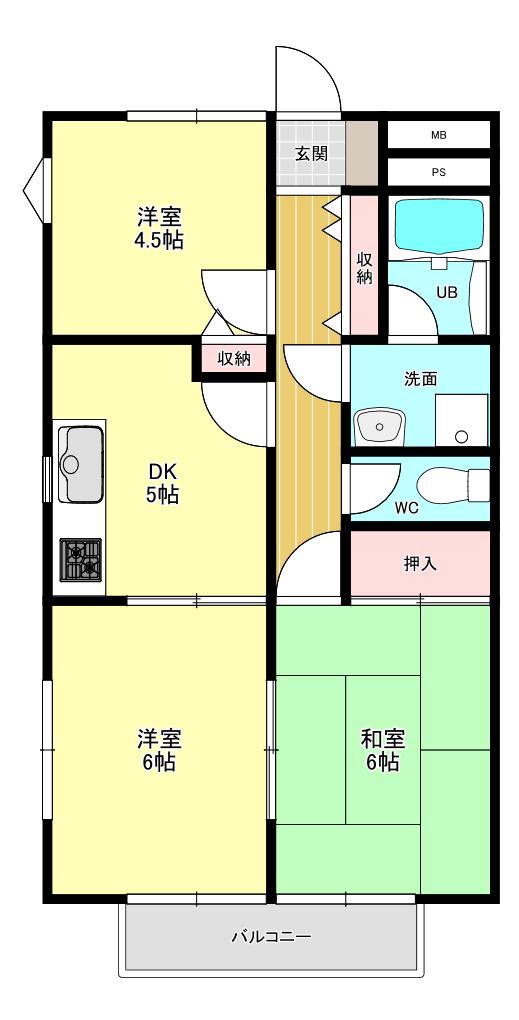 ヴィラ西富田(3DK/1階)の間取り写真