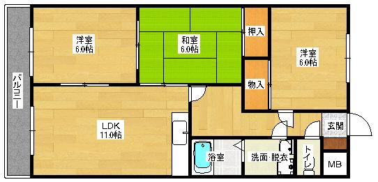 イーストプレイン(3LDK/3階)の間取り写真