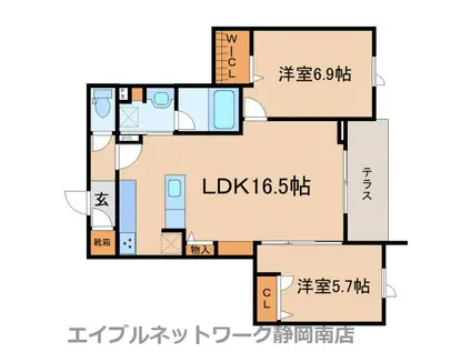 アステリアガーデン静岡(2LDK/1階)の間取り写真