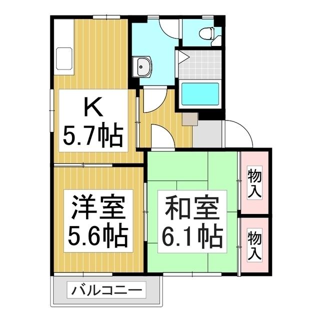 コート岡田屋 D棟(2K/1階)の間取り写真