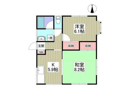 外岡ハイツ B(2K/1階)の間取り写真