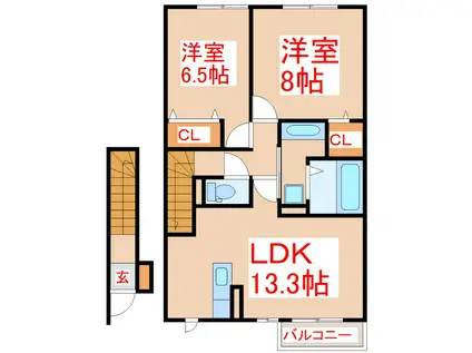 パティオ ルーチェA棟(2LDK/2階)の間取り写真
